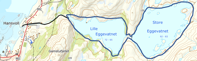 Kart som viser Lille- og Store Eggevatnet